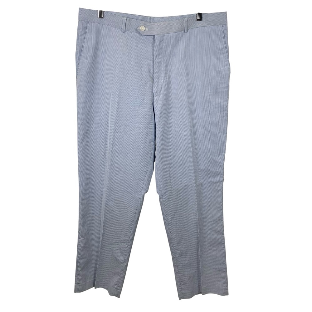 Alan Flusser Seersucker Trousers Men's 38Wx32L Blue White NWOT Preppy Classic